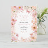 Invitation Baby shower floral bébé en rose rose fleur (Debout devant)