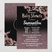 Invitation Baby shower floral Black Rose Gold Parties scintil (Devant / Derrière)