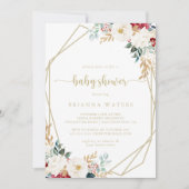 Invitation Baby shower Floral Blanc Burgundy Or Classique (Devant)