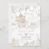 Invitation Baby shower floral blanc crémeux de l'ours (Devant)