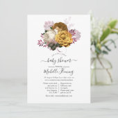Invitation Baby shower floral blanc de Bourgogne et or (Debout devant)