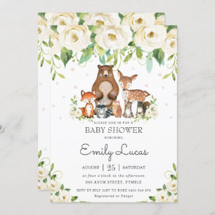 Invitation Baby shower floral blanc d'ivoire