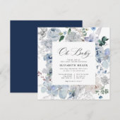 Invitation baby shower floral blanc et bleu (Devant / Derrière)