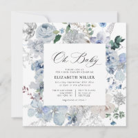 Invitation baby shower floral blanc et bleu