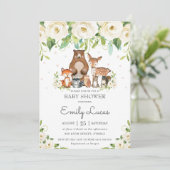 Invitation Baby shower floral blanc ivoire des animaux des bo (Debout devant)