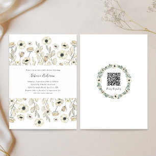 Invitation Baby shower Floral blanc + registre QR