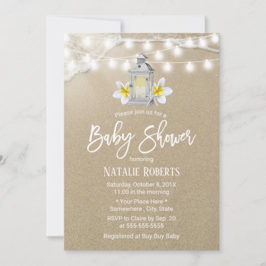 Invitation Baby shower Floral Blanc Rustique (Devant)