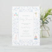 Invitation Baby shower Floral Bleu (Debout devant)