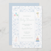 Invitation Baby shower Floral Bleu (Devant / Derrière)
