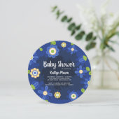 Invitation Baby shower Floral Bleu (Debout devant)