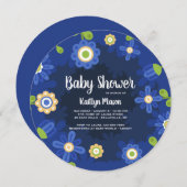 Invitation Baby shower Floral Bleu (Devant / Derrière)