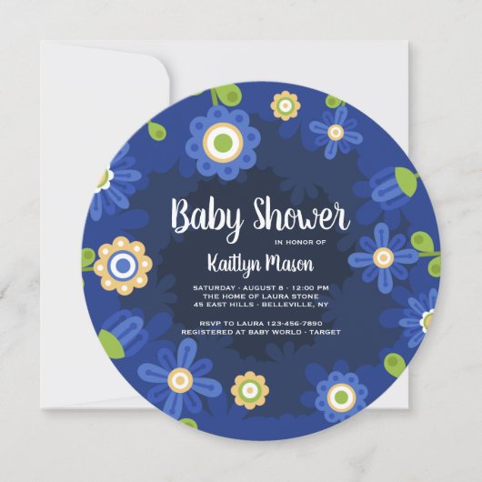 Invitation Baby shower Floral Bleu (Devant)