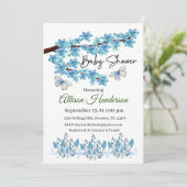 Invitation Baby shower Floral Bleu (Debout devant)