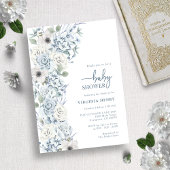 Invitation Baby shower Floral Bleu