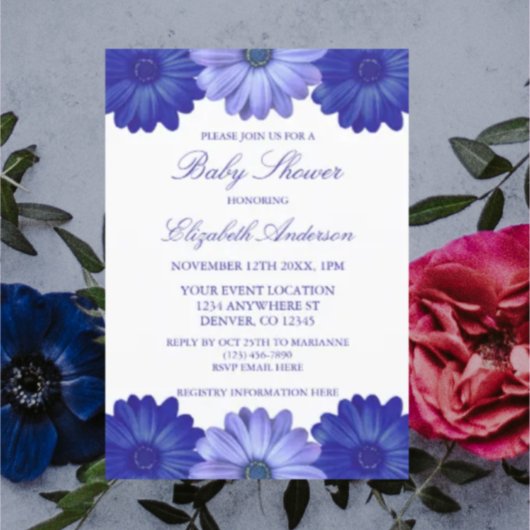 Invitation Baby shower Floral Bleu