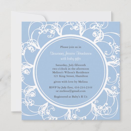 Invitation Baby shower floral (bleu) (Devant)