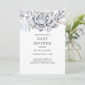Invitation Baby shower Floral Bleu (Debout devant)