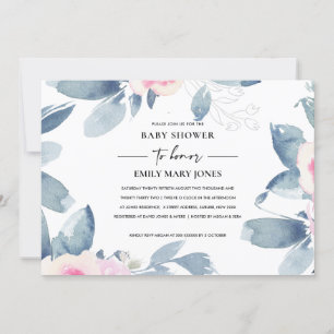 INVITATION BABY SHOWER FLORAL BLEU BLEU DOUX