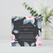 INVITATION BABY SHOWER FLORAL BLEU BLEU NOIR (Debout devant)