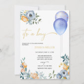 Invitation Baby shower Floral Bleu | C'est un garçon (Devant)