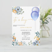Invitation Baby shower Floral Bleu | C'est un garçon (Debout devant)