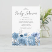 Invitation Baby shower floral bleu ciel bleu Dusty (Debout devant)
