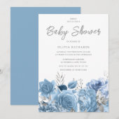 Invitation Baby shower floral bleu ciel bleu Dusty (Devant / Derrière)
