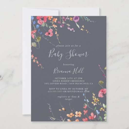 Invitation Baby shower floral bleu classique (Devant)