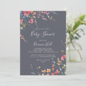 Invitation Baby shower floral bleu classique (Debout devant)