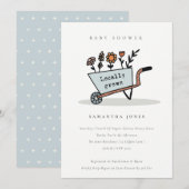 Invitation Baby shower floral bleu cultivé localem (Devant / Derrière)