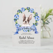 Invitation Baby shower floral bleu de chien de Taureau de (Debout devant)
