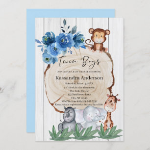 Invitation Baby shower Floral bleu de la jungle russe Twins