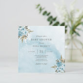 Invitation Baby shower Floral Bleu d'hiver (Debout devant)