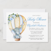 Invitation Baby shower Floral Bleu Eléphant (Devant)