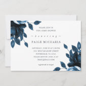 Invitation Baby shower floral bleu et blanc (Devant)