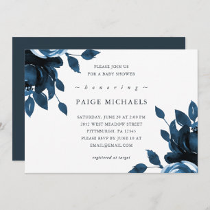 Invitation Baby shower floral bleu et blanc