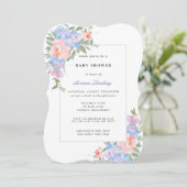 Invitation Baby shower floral bleu et rose (Debout devant)