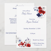 Invitation Baby shower Floral bleu et rouge (Devant / Derrière)