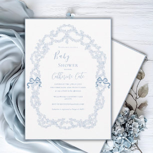 Invitation Baby Shower Floral Bleu Fantaisiste 