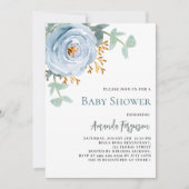 Invitation Baby shower floral bleu foncé (Devant)