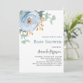 Invitation Baby shower floral bleu foncé (Debout devant)