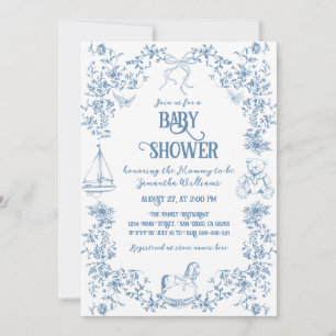 Invitation Baby shower floral bleu foncé
