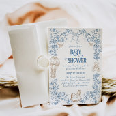 Invitation Baby shower floral bleu foncé