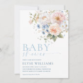 Invitation Baby shower Floral bleu Hargrove (Devant)