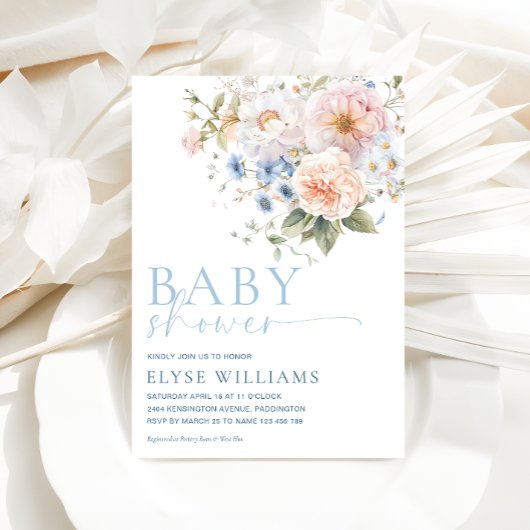 Invitation Baby shower Floral bleu Hargrove