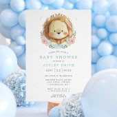 Invitation Baby shower floral bleu Lion