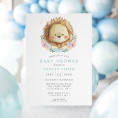 Invitation Baby shower floral bleu Lion