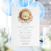 Invitation Baby shower floral bleu Lion