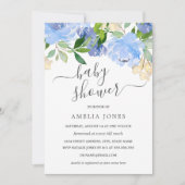 Invitation Baby shower floral bleu marine (Devant)