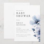 Invitation Baby shower floral bleu marine (Devant / Derrière)